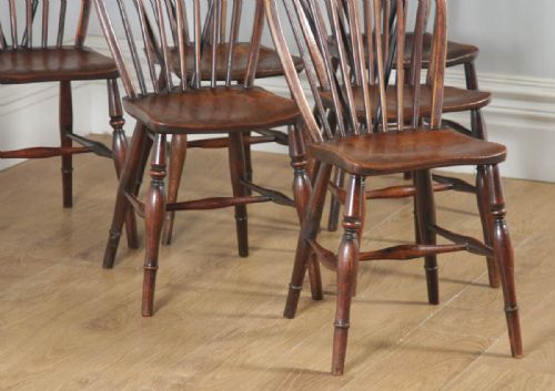 fig 4. Antique Set of Six English Victorian Ash & Elm Stick & Hoop Back Kitchen Country Chairs (Circa 1850)