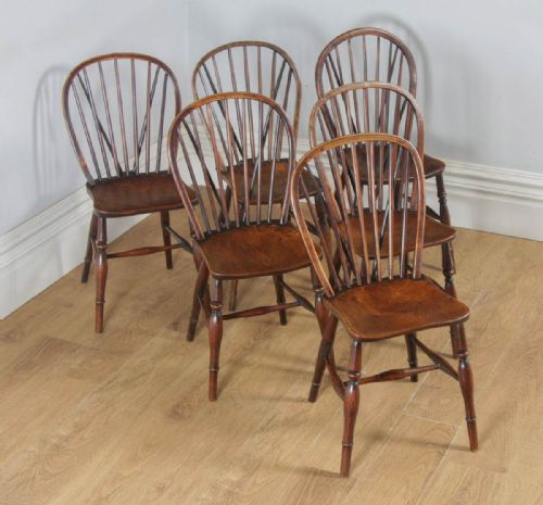 fig 5. Antique Set of Six English Victorian Ash & Elm Stick & Hoop Back Kitchen Country Chairs (Circa 1850)