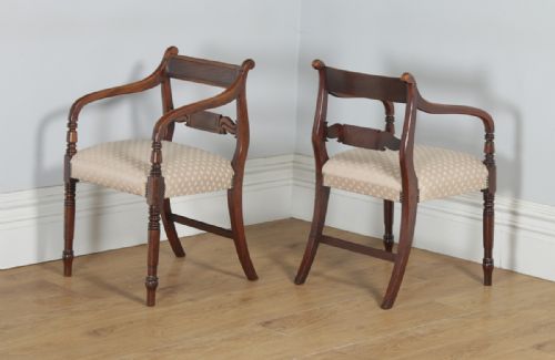 fig 1. Antique English Pair of Georgian Regency Mahogany Library Office Desk Elbow Carver Armchairs (Circa 1830)