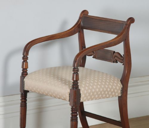 fig 2. Antique English Pair of Georgian Regency Mahogany Library Office Desk Elbow Carver Armchairs (Circa 1830)