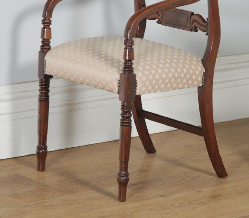 fig 3. Antique English Pair of Georgian Regency Mahogany Library Office Desk Elbow Carver Armchairs (Circa 1830)