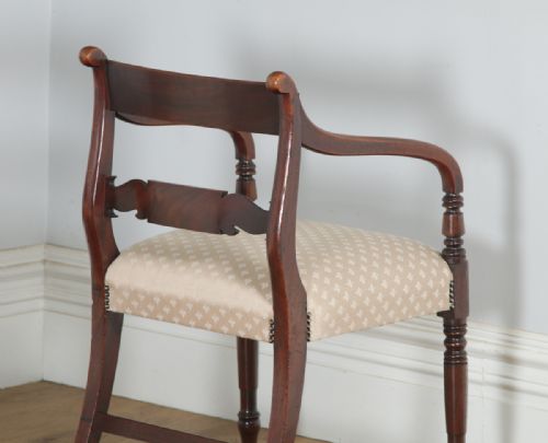 fig 4. Antique English Pair of Georgian Regency Mahogany Library Office Desk Elbow Carver Armchairs (Circa 1830)