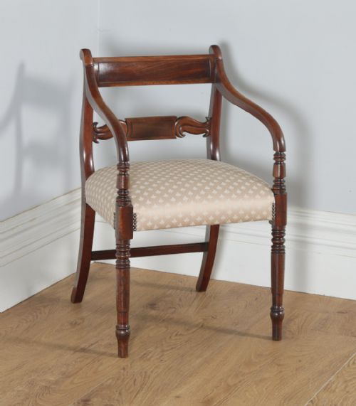 fig 6. Antique English Pair of Georgian Regency Mahogany Library Office Desk Elbow Carver Armchairs (Circa 1830)