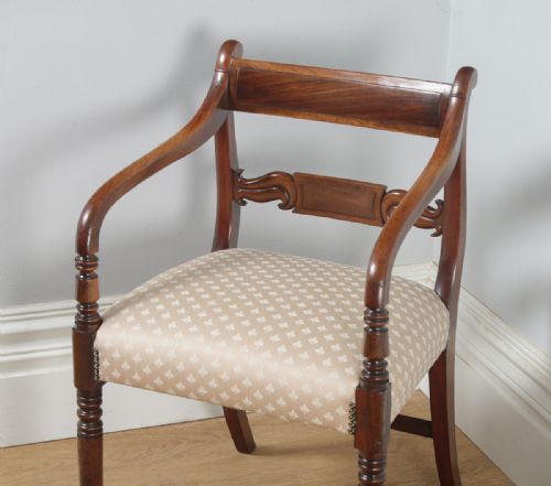 fig 7. Antique English Pair of Georgian Regency Mahogany Library Office Desk Elbow Carver Armchairs (Circa 1830)