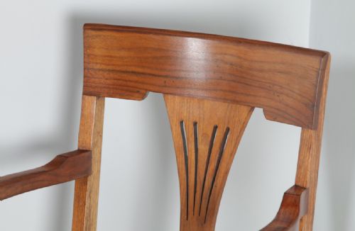 fig 6. Antique English Edwardian Art Nouveau Cherry Wood & Green Leather Revolving Office Desk Arm Chair (Circa 1910)
