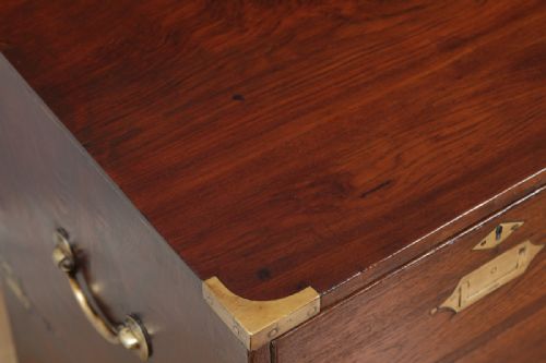 fig 5. Small Antique Victorian Colonial Anglo Indian Teak & Brass Military Campaign Chest of Drawers (Circa 1840)