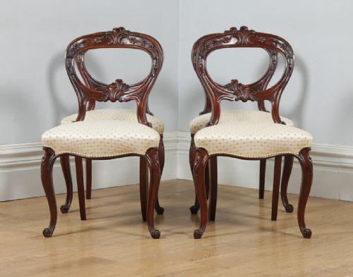 fig 3. Antique Scottish Victorian Set of Four Mahogany Balloon Back Dining Chairs (Circa 1860)