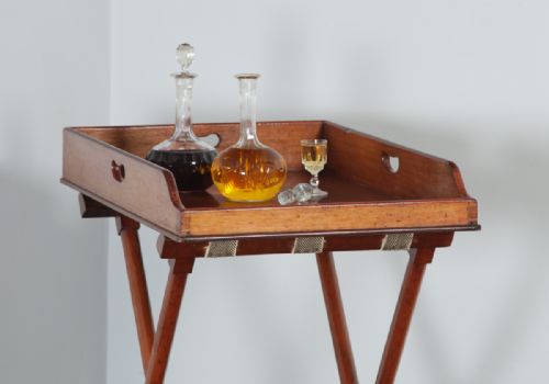fig 2. Antique English Victorian Mahogany Butlers Drinks Tray & Stand (Circa 1850)