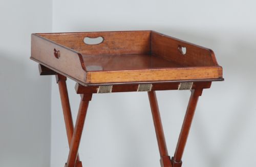 fig 4. Antique English Victorian Mahogany Butlers Drinks Tray & Stand (Circa 1850)