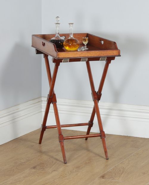 fig 1. Antique English Victorian Mahogany Butlers Drinks Tray & Stand (Circa 1850)