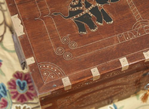 fig 2. Antique Victorian Burmese Teak & Brass Chiming Colonial Campaign Mandalay Writing Jewellery Sewing Box (Circa 1880)