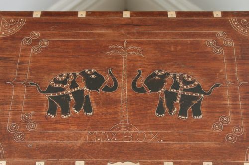 fig 6. Antique Victorian Burmese Teak & Brass Chiming Colonial Campaign Mandalay Writing Jewellery Sewing Box (Circa 1880)