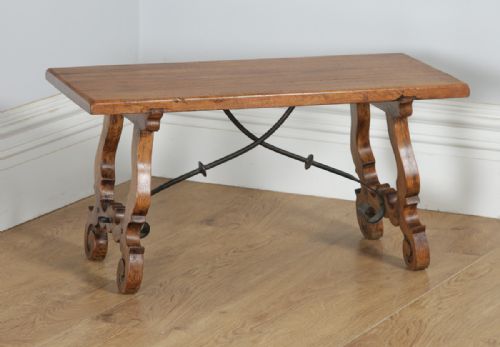 fig 1. Antique Spanish Basque Oak & Chestnut Rectangular Occasional Side Coffee Table (Circa 1920)