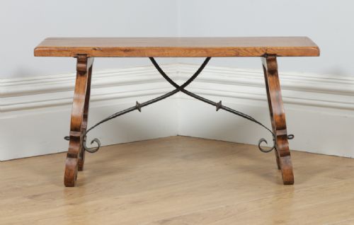 fig 2. Antique Spanish Basque Oak & Chestnut Rectangular Occasional Side Coffee Table (Circa 1920)
