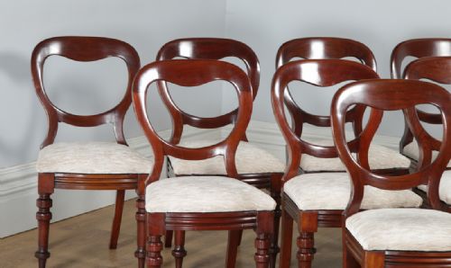 fig 1. Antique English Victorian Set of 12 Twelve Mahogany Balloon Back Dining Chairs (Circa 1860)