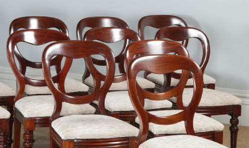 fig 2. Antique English Victorian Set of 12 Twelve Mahogany Balloon Back Dining Chairs (Circa 1860)
