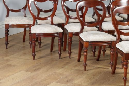 fig 3. Antique English Victorian Set of 12 Twelve Mahogany Balloon Back Dining Chairs (Circa 1860)
