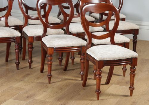 fig 4. Antique English Victorian Set of 12 Twelve Mahogany Balloon Back Dining Chairs (Circa 1860)