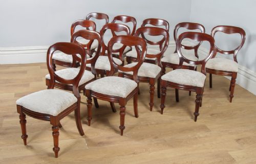 fig 5. Antique English Victorian Set of 12 Twelve Mahogany Balloon Back Dining Chairs (Circa 1860)