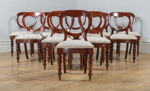 fig 6. Antique English Victorian Set of 12 Twelve Mahogany Balloon Back Dining Chairs (Circa 1860)