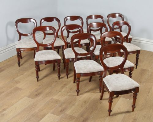 fig 7. Antique English Victorian Set of 12 Twelve Mahogany Balloon Back Dining Chairs (Circa 1860)