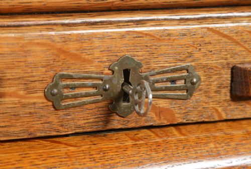 fig 4. Antique English Edwardian 4ft 2” Oak Roll Top Pedestal Office Writing Desk (Circa 1910)