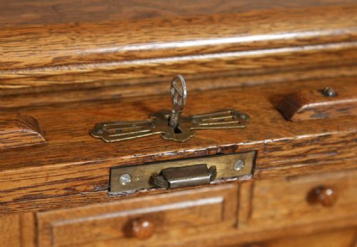 fig 5. Antique English Edwardian 4ft 2” Oak Roll Top Pedestal Office Writing Desk (Circa 1910)