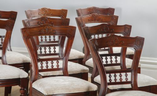 fig 2. Antique English Victorian Set of 10 Ten Mahogany Upholstered Dining Chairs by J.B. (Circa 1890)