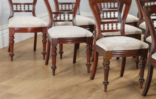 fig 3. Antique English Victorian Set of 10 Ten Mahogany Upholstered Dining Chairs by J.B. (Circa 1890)