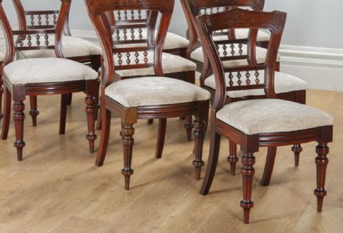 fig 4. Antique English Victorian Set of 10 Ten Mahogany Upholstered Dining Chairs by J.B. (Circa 1890)