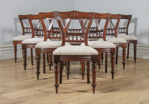 fig 6. Antique English Victorian Set of 10 Ten Mahogany Upholstered Dining Chairs by J.B. (Circa 1890)