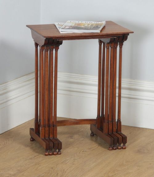 Antique English Regency Style Edwardian Set of Four 4 Quartetto Mahogany Nest of Tables (Circa 1910)