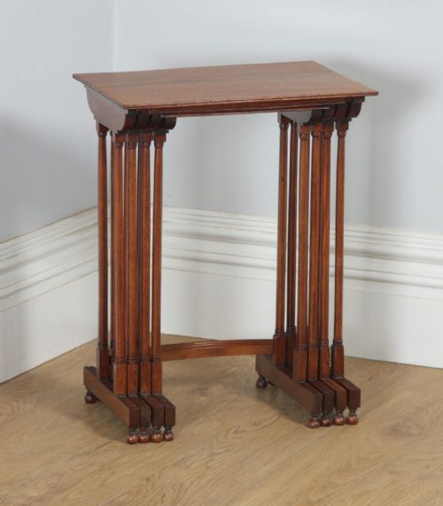 fig 1. Antique English Regency Style Edwardian Set of Four 4 Quartetto Mahogany Nest of Tables (Circa 1910)