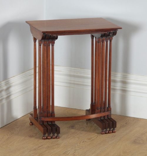 fig 7. Antique English Regency Style Edwardian Set of Four 4 Quartetto Mahogany Nest of Tables (Circa 1910)