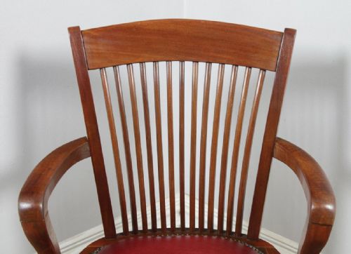 fig 4. Antique English Edwardian Mahogany & Red Leather Revolving Office Desk Arm Chair by J. W. Cooke & Co. (Circa 1910)