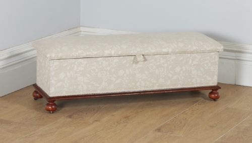 Antique English Victorian Mahogany Upholstered Ottoman Chest Box Stool (Circa 1880)