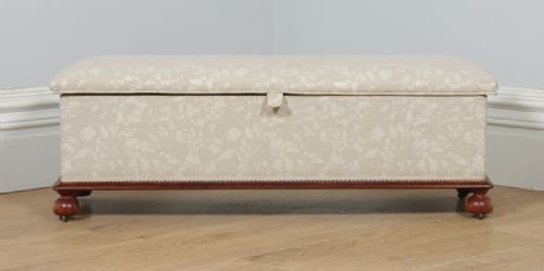 fig 1. Antique English Victorian Mahogany Upholstered Ottoman Chest Box Stool (Circa 1880)
