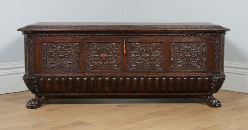 fig 2. Antique Italian Renaissance Carved Oak Carved Marriage Cassone Chest Coffer Trunk (Circa 1820)