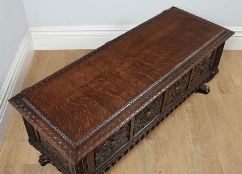 fig 3. Antique Italian Renaissance Carved Oak Carved Marriage Cassone Chest Coffer Trunk (Circa 1820)
