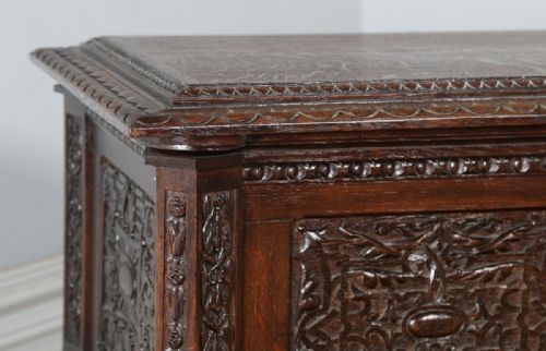 fig 6. Antique Italian Renaissance Carved Oak Carved Marriage Cassone Chest Coffer Trunk (Circa 1820)