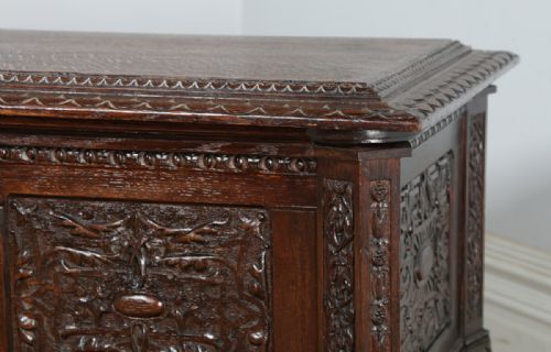 fig 7. Antique Italian Renaissance Carved Oak Carved Marriage Cassone Chest Coffer Trunk (Circa 1820)