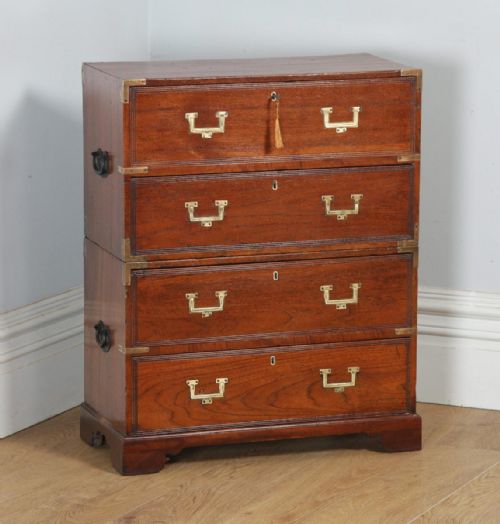 fig 1. Small Antique English Victorian Teak & Brass Military Campaign Chest of Drawers (Circa 1830)
