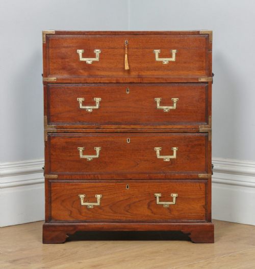fig 2. Small Antique English Victorian Teak & Brass Military Campaign Chest of Drawers (Circa 1830)