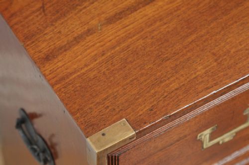 fig 4. Small Antique English Victorian Teak & Brass Military Campaign Chest of Drawers (Circa 1830)