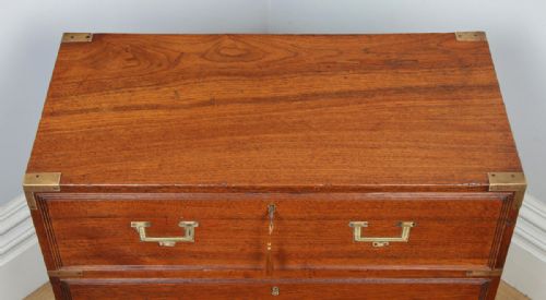 fig 5. Small Antique English Victorian Teak & Brass Military Campaign Chest of Drawers (Circa 1830)