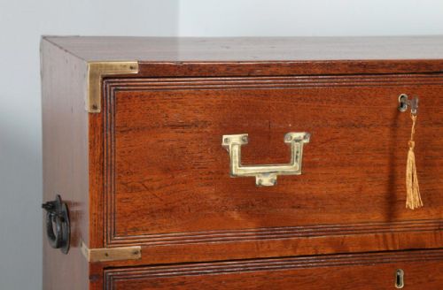 fig 6. Small Antique English Victorian Teak & Brass Military Campaign Chest of Drawers (Circa 1830)