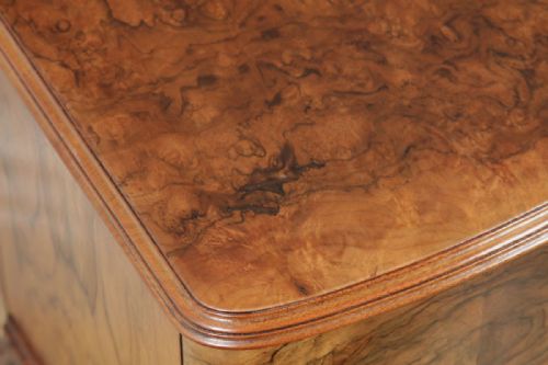 fig 5. Antique English Pair of Queen Anne Style Burr Walnut Bow Front Bedside Cabinet Nightstands (Circa 1920)