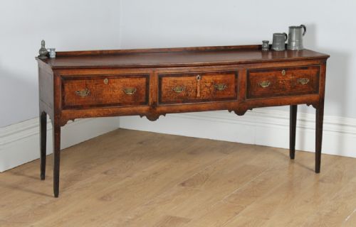 Antique English Georgian Oak 6ft Low Three Drawer Dresser Base Sideboard (Circa 1810)