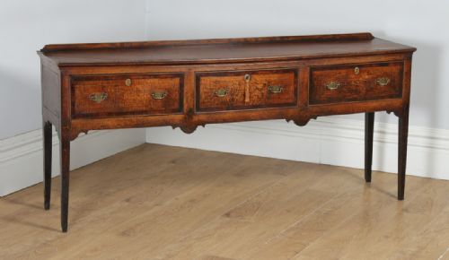 fig 1. Antique English Georgian Oak 6ft Low Three Drawer Dresser Base Sideboard (Circa 1810)