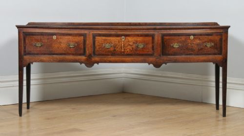 fig 2. Antique English Georgian Oak 6ft Low Three Drawer Dresser Base Sideboard (Circa 1810)